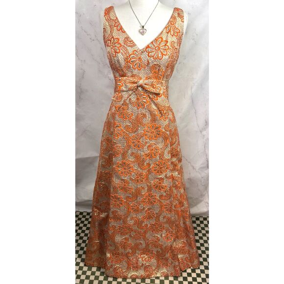 Kent Originals Ltd. Dresses & Skirts - Vintage 60s Kent Originals Empire Waist Evening Gown Dress Orange Brocade 6 S
